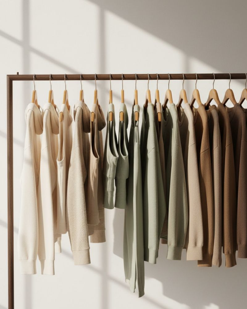 Rail with a complete collection in earth and green tones