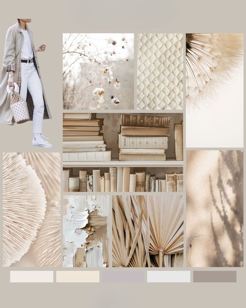 Identity moodboard with materials, architecture and a colour palette